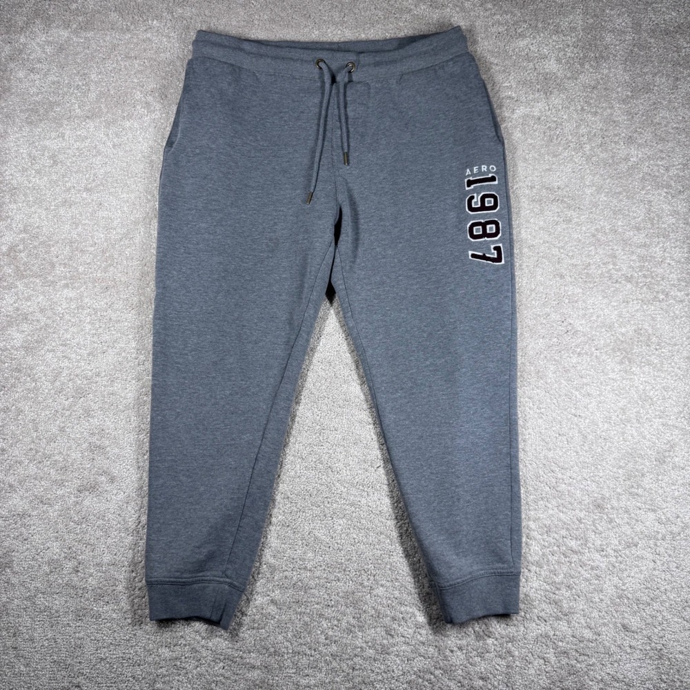 Aeropostale Womens Gray Aero 1987 Graphic Fleece Jogger Sweatpants Size Large